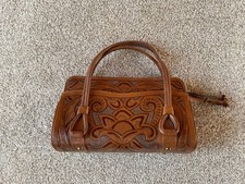 Vintage 70s Handbag Genuine Leather Hand Tooled Made In Mexican By J.L. Vela