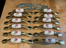 LOT of 12 Brass Ceramic White w/ Pink Rose Ca...