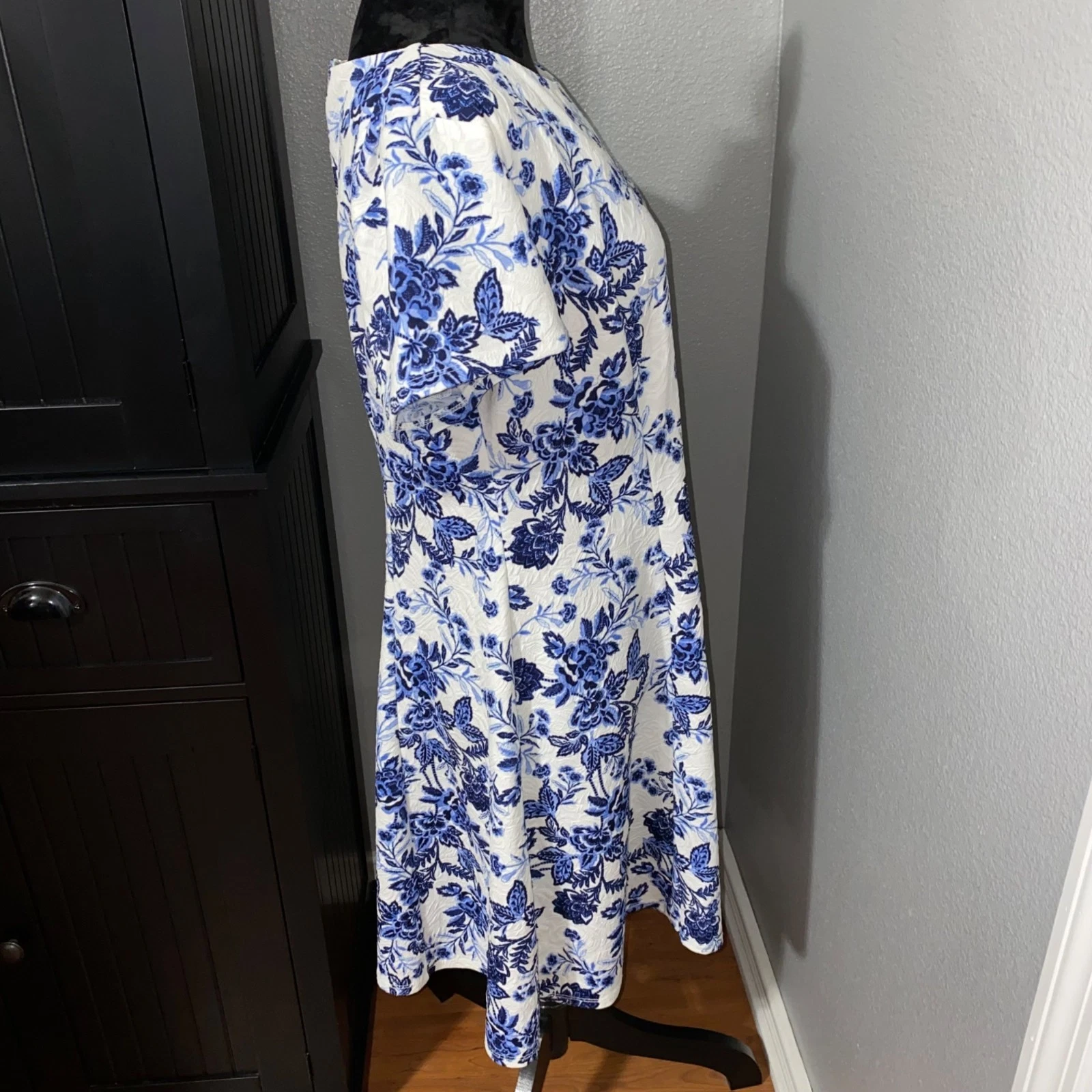 Abito donna ALYX taglia 16 blu bianco floreale aderente e svasato Cottagecore Y2K classico