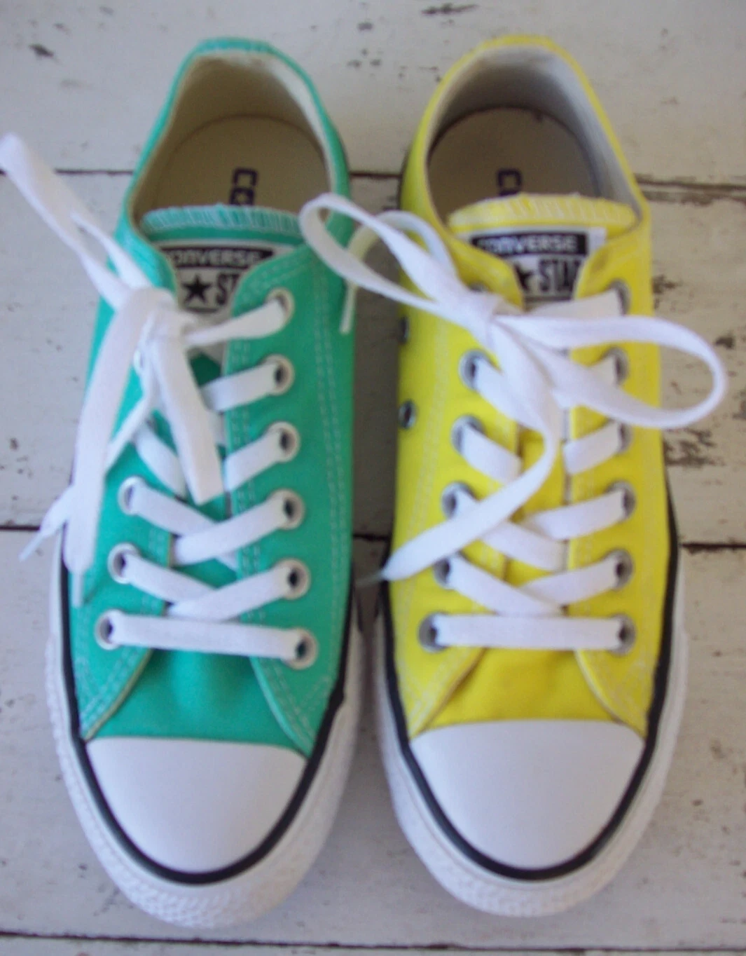 Sneakers basse Converse All Star Chucks non corrispondenti ~ verde + giallo ~ uomo 5 donna 7
