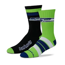 Seattle Seahawks NFL Duo 2 Pack Pair Team Colors Large Mens Crew Socks Fan Gift