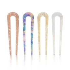 4 Pack French U Shaped Hair Pins Vintage 2 Prong Chignon Pin for Women Girls