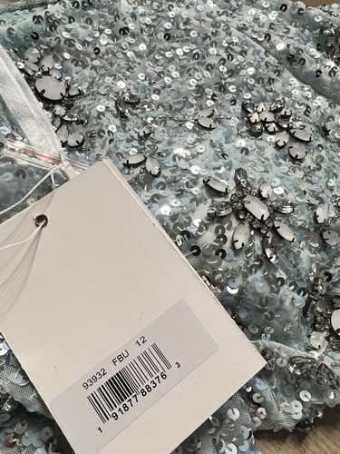 NWT $998 Mac Duggal 93932 Flutter Sleeve Sequin High Neck Gown 12 French Blue - Picture 5 of 5