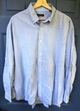 Nautica Mens Size 18 34/35 Blue White Tan Check Button Up Long Sleeve Shirt EUC