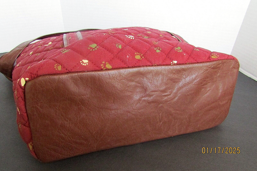Longaberger Vintage large dog paw print Quilted burgundy shoulder tote handbag - Picture 12 of 18