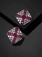14K White Gold Plated Emerald Cut 2.00Ct Simulated Red Ruby Women's Stud Earring