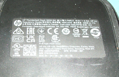 HEWLETT PACKARD HP Thunderbolt Dock 120W G4 Dock Station HSN-IX03 - Picture 9 of 10