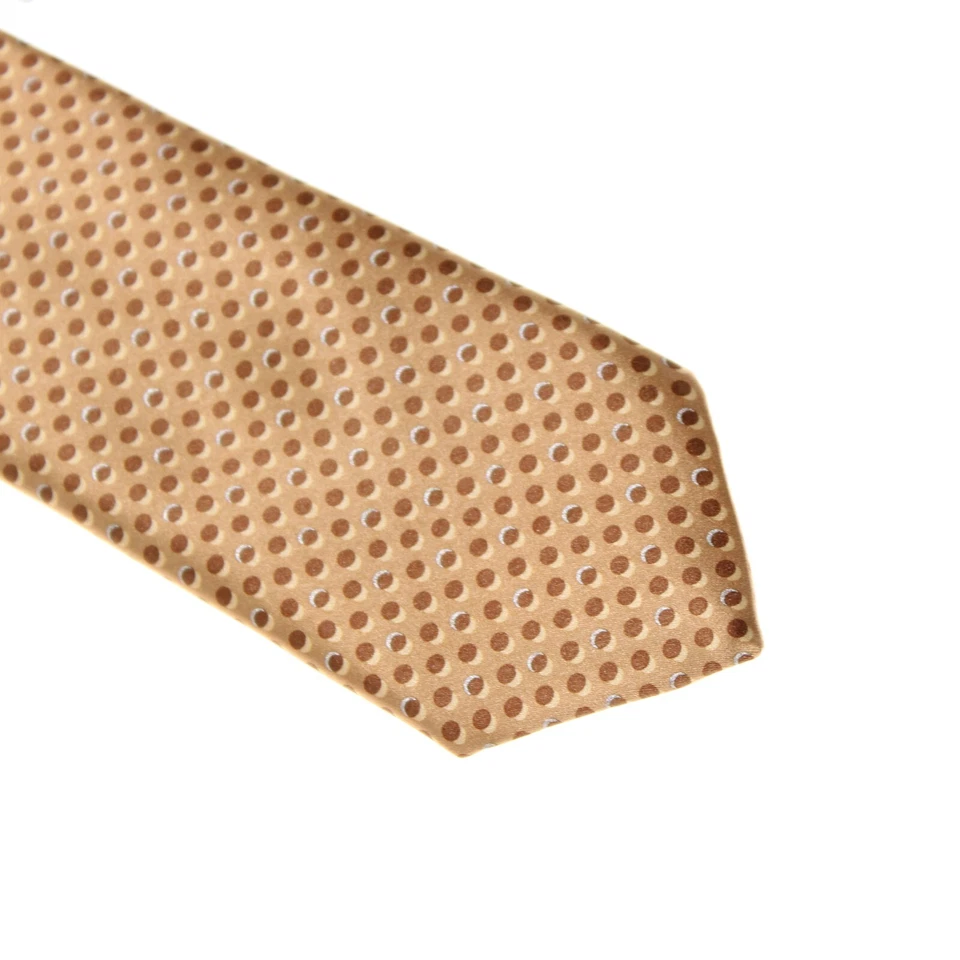 Italo Ferretti 全新带标签领带棕褐色带浅色/深棕色圆点 100% 真丝意大利制造 — 第 2/4 张图片