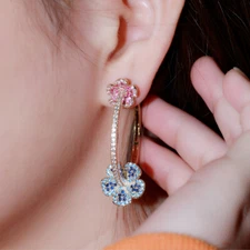 Women Cubic Zirconia Flower Earrings Drop Hoop Gold Plated Wedding Party Jewelry