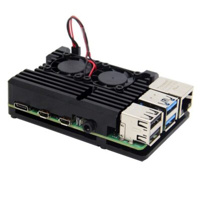 BerryBase Armor Aluminium Gehäuse mit Lüfter für Raspberry Pi 4, schwarz Heatink