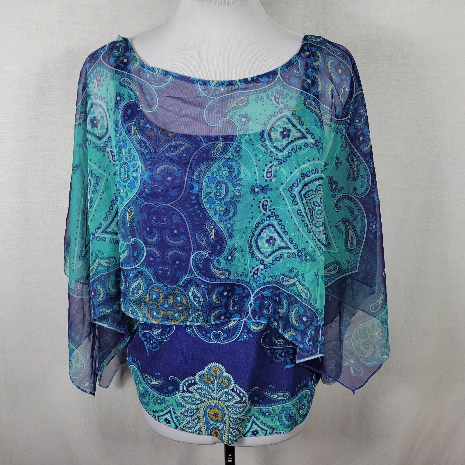 Dressbarn Women's Tank Top M Blue Green Sheer Cover 2pc eBay