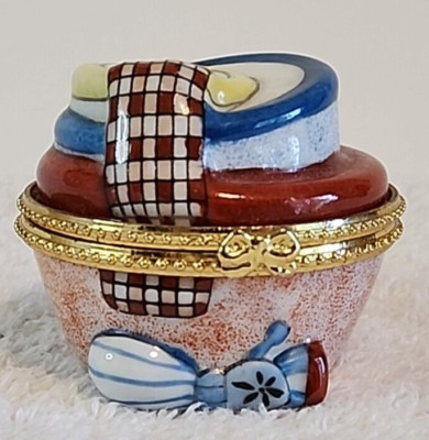 Ceramic Trinket Box Picnic Basket Dishes Ring Earring Jewelry Pill