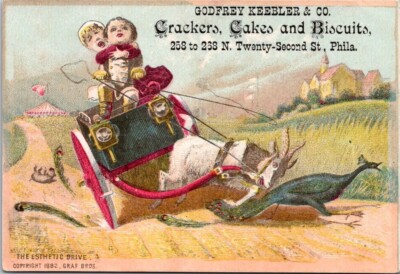 Godfrey Keebler Crackers Cakes Biscuits Runaway Goat Cart Peacock GQV1