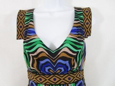 Tibi NY Size 0 Sleeveless Multi Jewel-Tone Silk V-Neck Dress
