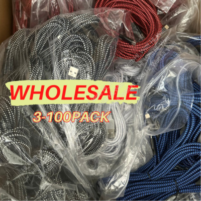 Bulk Lot Braided USB Cable 6ft For iPhone 14/13/12/11/Xs/8/7/SE Fast Charge Cord