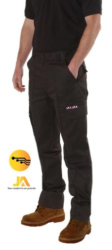 Men's Cargo Trousers Work trouser pocket Black Grey Khaki Heavy duty - Picture 2 of 5