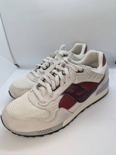 Saucony Shadow 5000 Beige-Maroon Size 8 - Men's Suede Lifestyle Sneakers