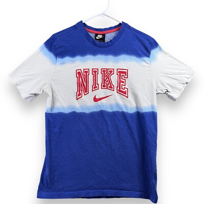 Nike Vintage T-Shirt Men's Size Medium Made In Egypt Blue and White Striped 