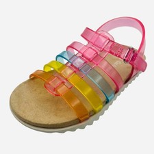 Toddler Girls' Rainbow Jelly Sandals Hook Loop Strap Summer Shoes Cat Jack