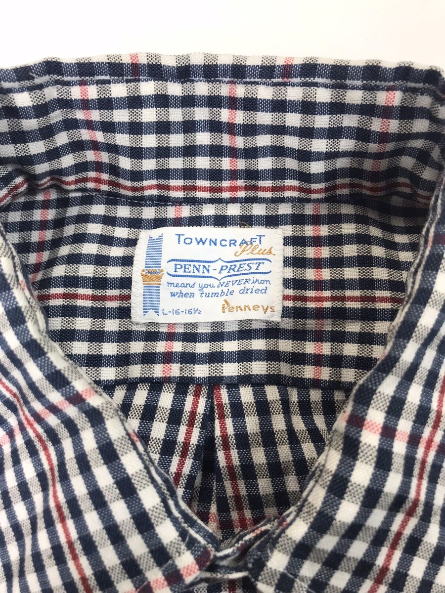 Vtg 60s Shirt Towncraft Penneys Loop Collar Button Down Plaid