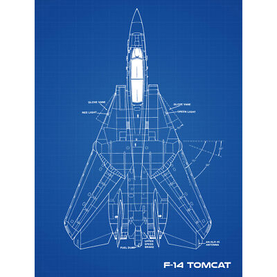 Grumman F-14 Tomcat US Fighter Aicraft Blueprint Plan XL Wandbild Leinwandbild