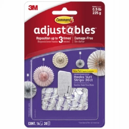 3M Command Adjustables 14 Hooks 30 Strips Repositionable 1 2 LB Hooks