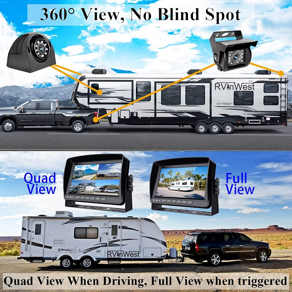7" Quad Monitor DVR SD Recorder Side Rear View Camera System For Truck Trailer - Image 2 of 4