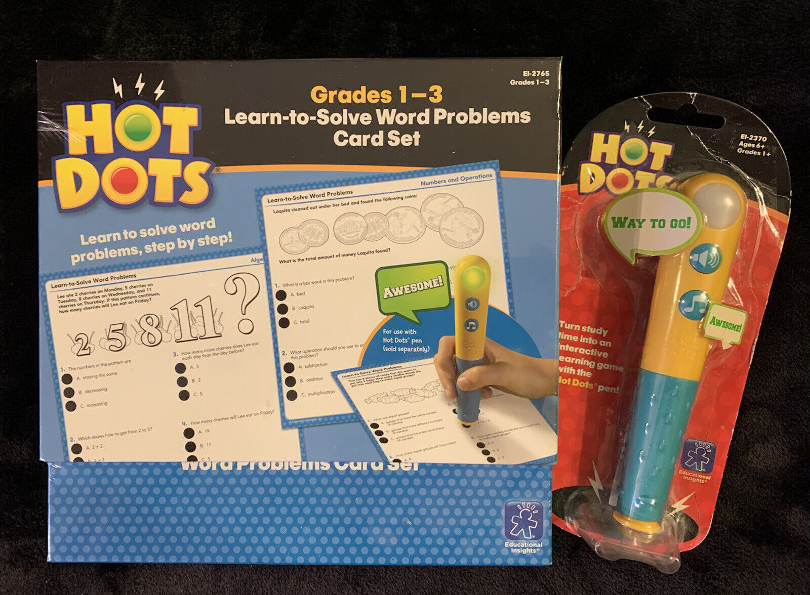 Hot Dots Educational Insights Grades 1-3 Word Problem Card Set Plus Hot Dots Pen