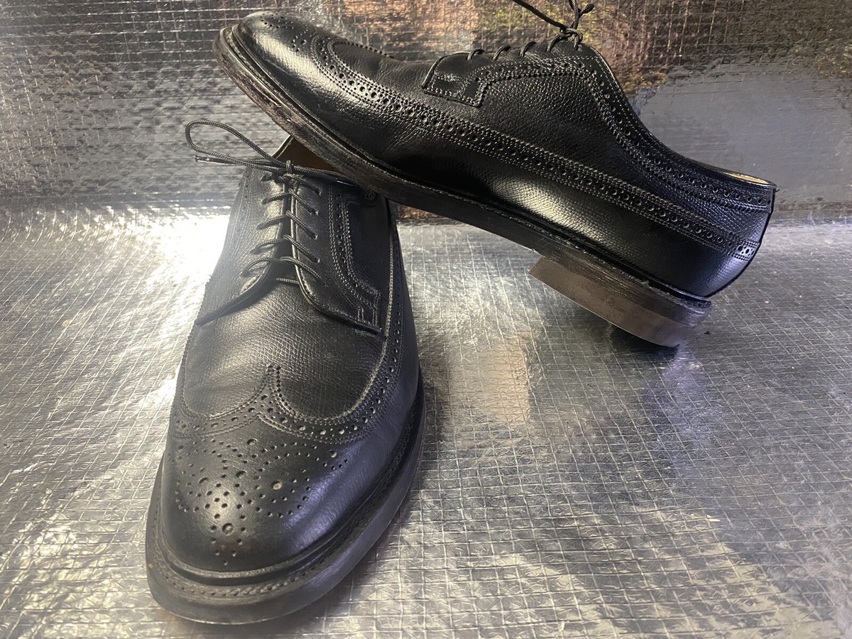 10 1/2-3E FLORSHEIM IMPERIAL LEATHER SHOES BLACK WINGTIP