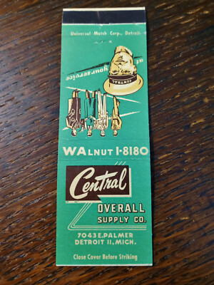 Vintage Matchcover: Central Overall Supply Co, Detroit, MI