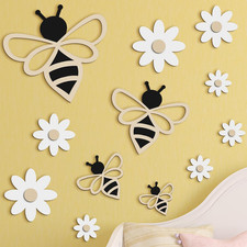 12 Pcs Wooden Bee Decor Farmhouse Honey Bee Daisy Wall Art