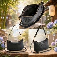 NUEVO Mini Bolso de Hombro Italiano de Cuero Tejido a Mano Quince - Negro ENVÍO GRATUITO