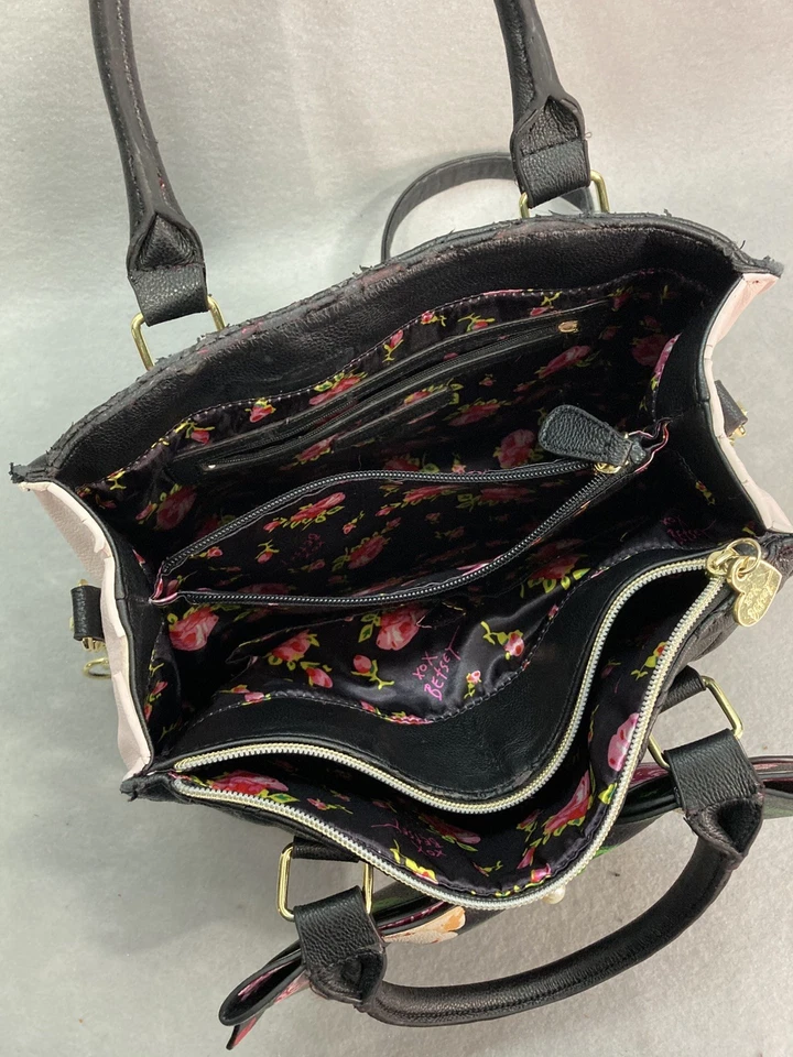 BETSEY JOHNSON бант черный и фиолетовый Роза сумка с короткими ручками Дамская сумка сумочка - Изображение 4 из 4