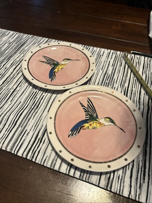#ad 2 Anthropologie Plumology Bird Plate Lee Page Hanson Hummingbird $26.99