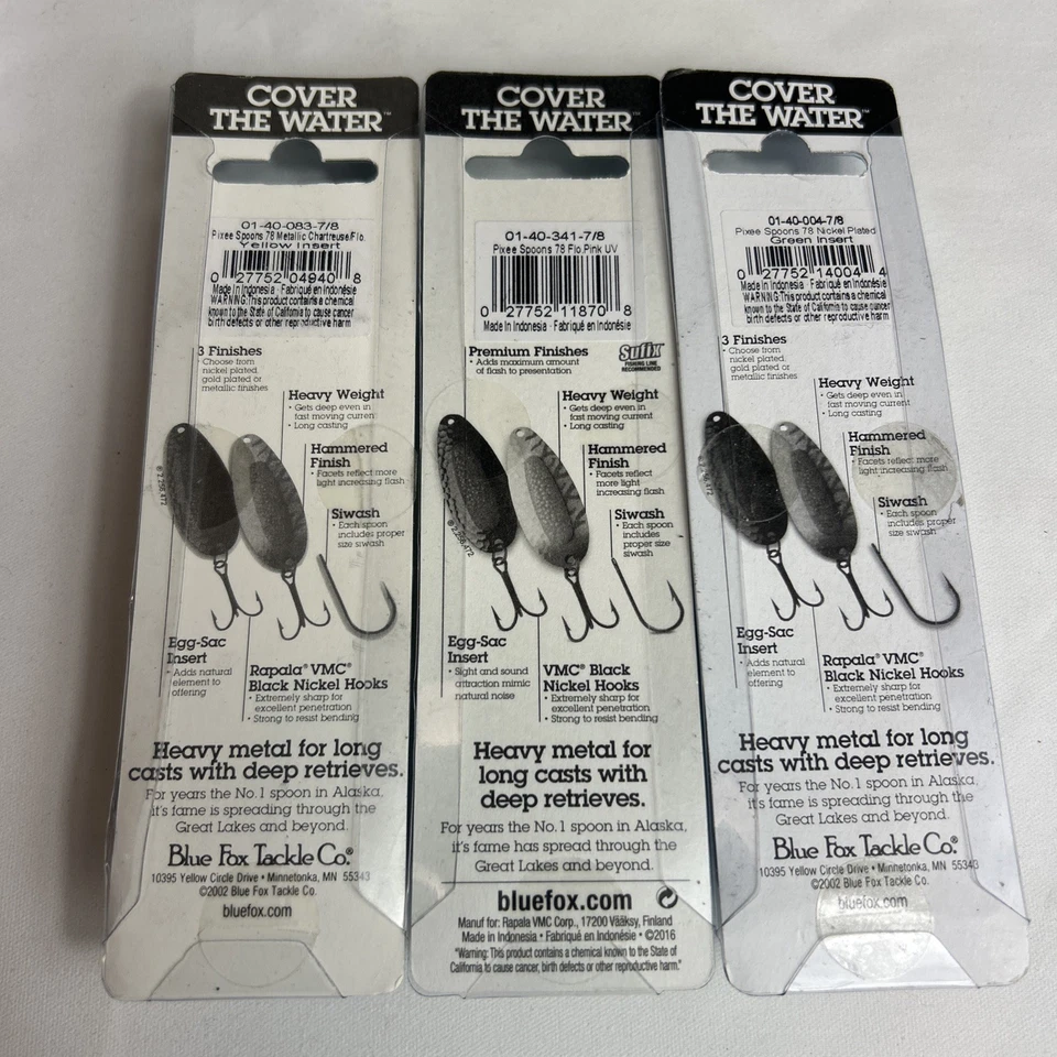 3 colheres de pesca raposa azul isca de truta salmão saco ovo 7/8 vintage novo estoque antigo - Imagem 2 de 4