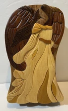 Carver Dan's Handcarved Hardwood ANGEL Secret INTARSIA PUZZLE TRINKET Box