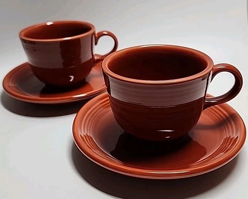 Pair (2 Sets) Of Fiestaware Tea Espresso Coffee Cups and Saucers Paprika