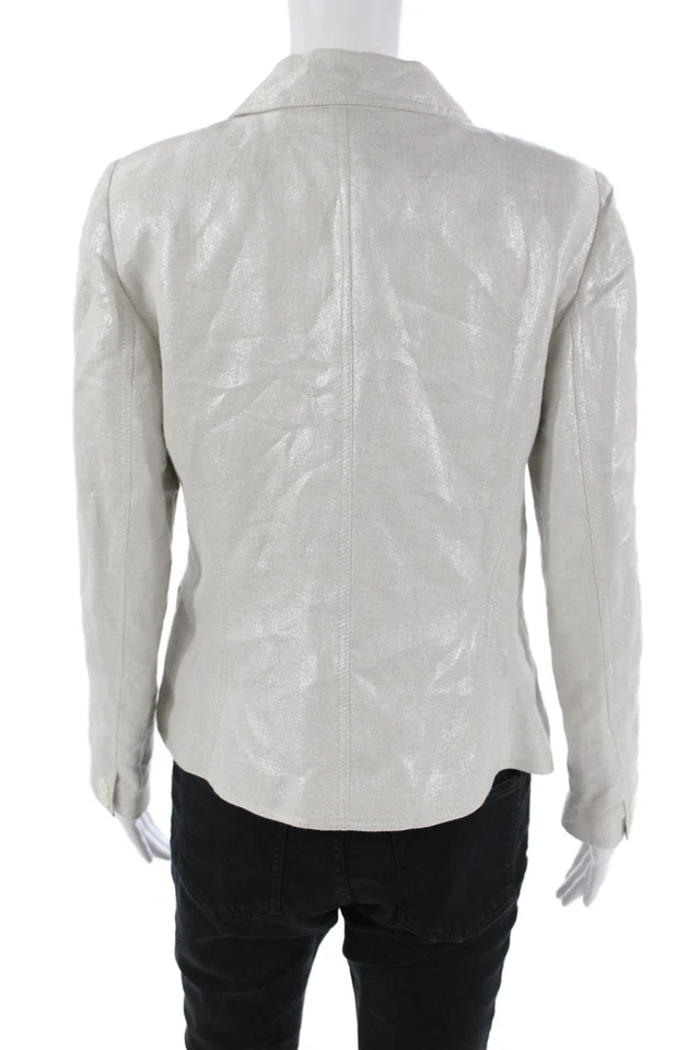 Michael Michael Kors Womens Two Button Metallic Linen Blazer Jacket Beige 10 - Image 4 of 4