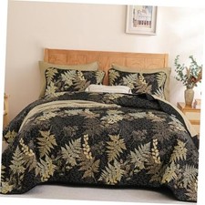 Brown Quilt Size,3 Pieces Branch Botanical Floral Pattern Queen Black