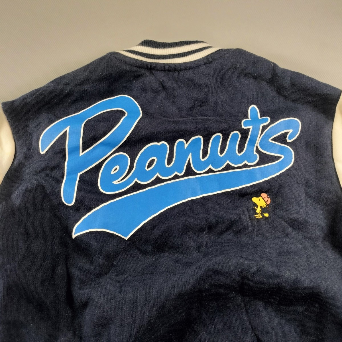 Vtg Zara Peanuts Snoopy Sports Club Blue White Varsity Jacket Kids 