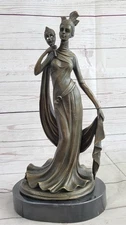 French Art Deco Drama mask lady Georges Hot Cast Bronze Sculpture Collector Sale