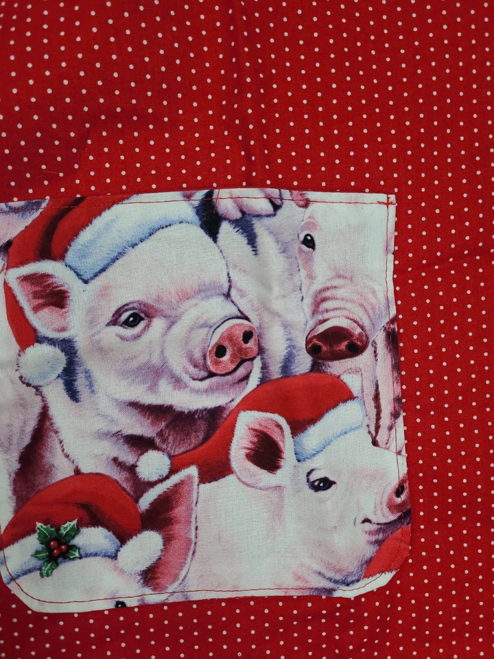 Delantal Hecho a Mano Cerdos En Navidad Sombrero de Papá Noel Poka Puntos Ajustable Foto 2 de 4