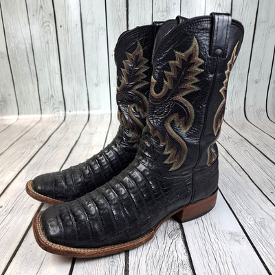 Larry Mahan Cowboy Boots Mens 11 D Black Genuine Caiman Belly Square Toe