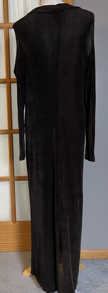 Vtg Venus Slinky Maxi Dress Women’s Sz L Brown Ribbed Cold Shoulder Cocktail - Image 4 of 4