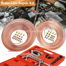 Brake Line Pipe Kit 3/16 + 1/4 25ft Copper Pipe + 40 Fittings + Flaring Tool US