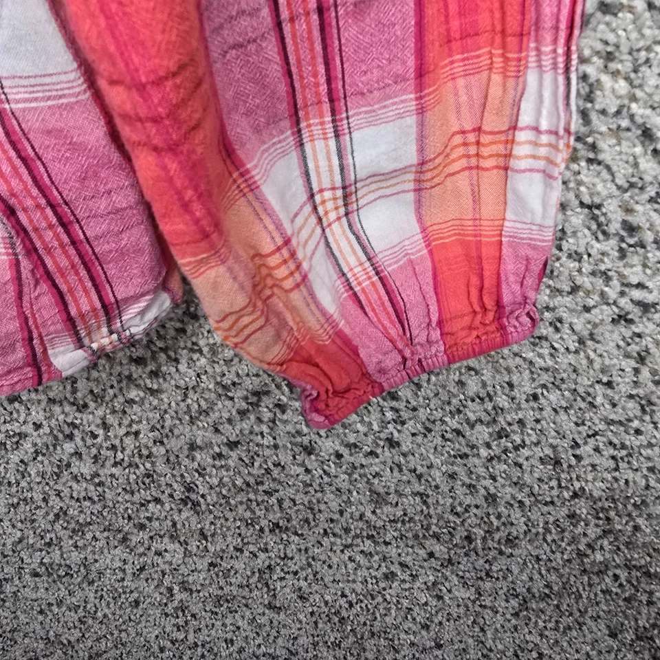 Lane Bryant Top Womens Plus 14/16 Pink Plaid Smocked Blouse Casual Ladies Cotton - Image 2 of 4