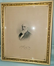 Samuel Sartain antique framed engraving, portrait of Franklin Comly RR President