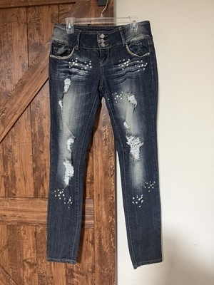 Almost Famous Already Fabulous Distressed  Splattered Women Low Rise Jeans 11