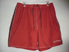 Tommy Hilfiger Shorts Men XL Red Mesh Lined Board Swimming Trunks Y2K