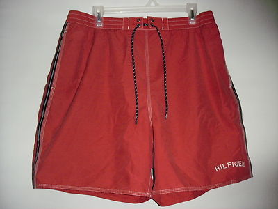 Tommy Hilfiger Shorts Men XL Red Mesh Lined Board Swimming Trunks Y2K